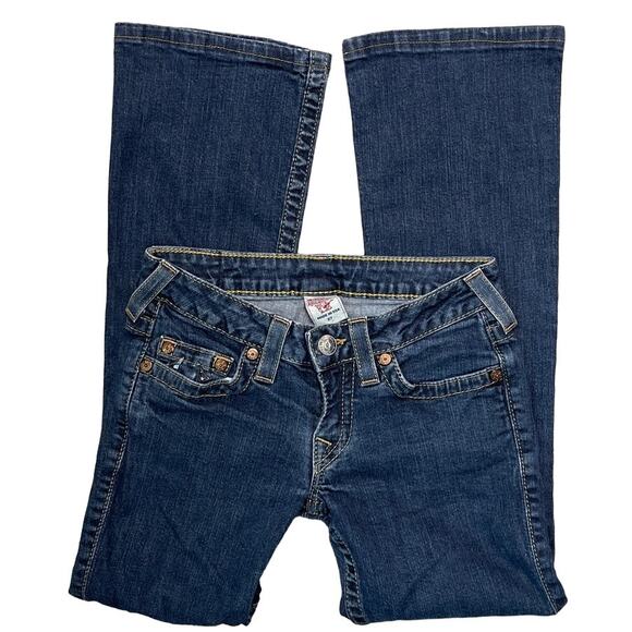 True Religion Bootcut Low Rise Jeans Metallic / Sparkle Painted Pockets Size 27 - Picture 4 of 9